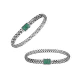 Sterling silver 4x6 mm handcrafted Bali bracelet with Emerald Quartz clasp and oxidized finish.
